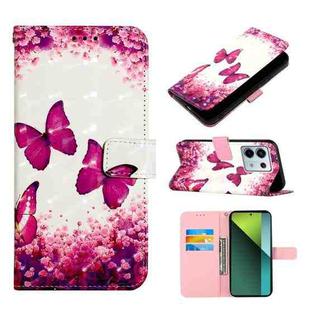For Xiaomi Redmi Note 13 Pro 5G Global 3D Painting Horizontal Flip Leather Phone Case(Rose Butterfly)