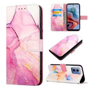 For Motorola Moto G34 PT003 Marble Pattern Flip Leather Phone Case(Pink Purple Gold)