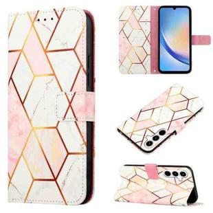For Samsung Galaxy A35 5G PT003 Marble Pattern Flip Leather Phone Case(Pink White)