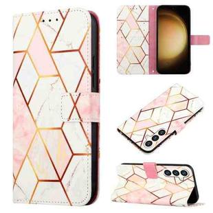 For Samsung Galaxy S24 5G PT003 Marble Pattern Flip Leather Phone Case(Pink White)