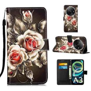 For Xiaomi Redmi A3 Colored Drawing Pattern Plain Weave Leather Phone Case(Roses On Black)