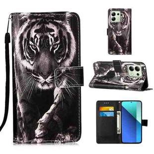 For Xiaomi Redmi Note 13 4G Global Colored Drawing Pattern Plain Weave Leather Phone Case(Black And White Tiger)