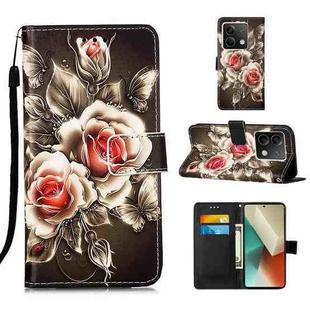 For Xiaomi Redmi Note 13 5G Global Colored Drawing Pattern Plain Weave Leather Phone Case(Roses On Black)