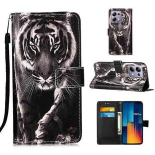 For Xiaomi Redmi Note 13 Pro 4G Global Colored Drawing Pattern Plain Weave Leather Phone Case(Black And White Tiger)