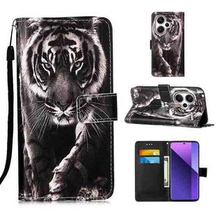 For Xiaomi Redmi Note 13 Pro+ 5G Colored Drawing Pattern Plain Weave Leather Phone Case(Black And White Tiger)