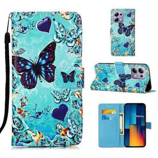 For Xiaomi Poco M6 Pro 4G Colored Drawing Pattern Plain Weave Leather Phone Case(Caring Butterfly)