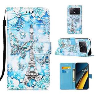 For Xiaomi Redmi K70E Colored Drawing Pattern Plain Weave Leather Phone Case(Tower Butterfly)