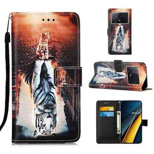 For Xiaomi Redmi K70E Colored Drawing Pattern Plain Weave Leather Phone Case(Cats And Tigers)