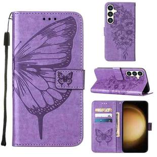 For Samsung Galaxy S24 5G Embossed Butterfly Leather Phone Case(Light Purple)