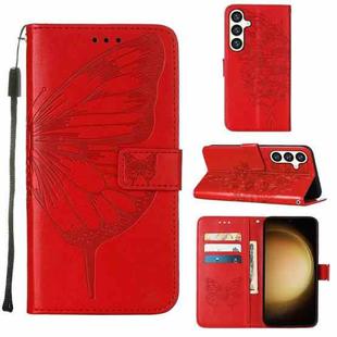 For Samsung Galaxy S24 5G Embossed Butterfly Leather Phone Case(Red)