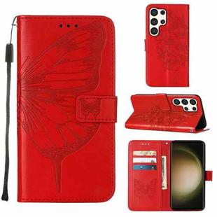 For Samsung Galaxy S24 Ultra 5G Embossed Butterfly Leather Phone Case(Red)