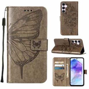 For Samsung Galaxy A55 Embossed Butterfly Leather Phone Case(Grey)