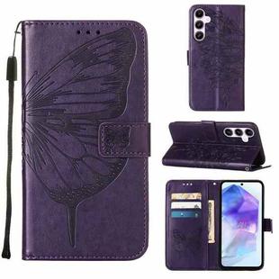 For Samsung Galaxy A55 Embossed Butterfly Leather Phone Case(Dark Purple)