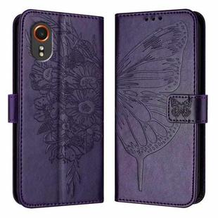 For Samsung Galaxy Xcover7 Embossed Butterfly Leather Phone Case(Dark Purple)
