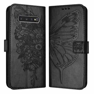 For Samsung Galaxy S10+ Embossed Butterfly Leather Phone Case(Black)