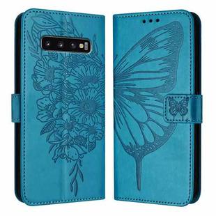For Samsung Galaxy S10 Embossed Butterfly Leather Phone Case(Blue)