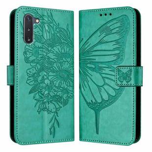 For Samsung Galaxy Note10 Embossed Butterfly Leather Phone Case(Green)