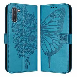 For Samsung Galaxy Note10 Embossed Butterfly Leather Phone Case(Blue)