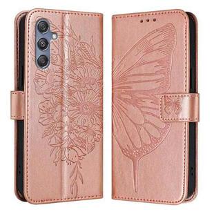 For Samsung Galaxy M34 5G / F34 5G Embossed Butterfly Leather Phone Case(Rose Gold)