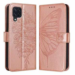 For Samsung Galaxy M32 4G Global / M22 Embossed Butterfly Leather Phone Case(Rose Gold)