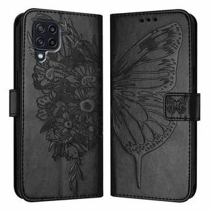 For Samsung Galaxy M32 4G Global / M22 Embossed Butterfly Leather Phone Case(Black)