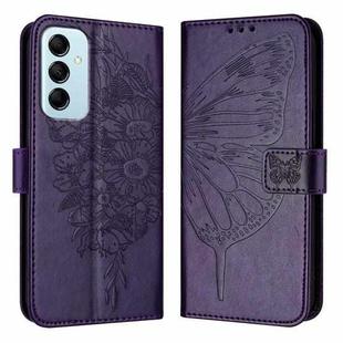 For Samsung Galaxy M14 5G Global Embossed Butterfly Leather Phone Case(Dark Purple)