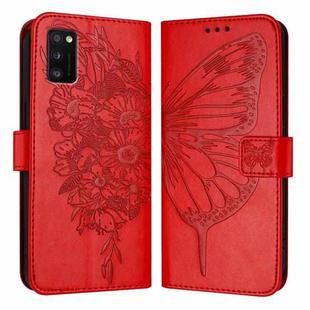 For Samsung Galaxy A41 EU Embossed Butterfly Leather Phone Case(Red)