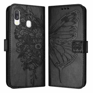 For Samsung Galaxy A40 Embossed Butterfly Leather Phone Case(Black)