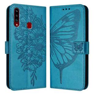 For Samsung Galaxy A20s Embossed Butterfly Leather Phone Case(Blue)