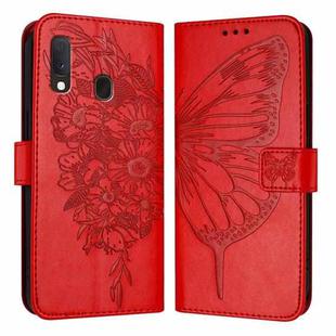 For Samsung Galaxy A20e / A10e Embossed Butterfly Leather Phone Case(Red)