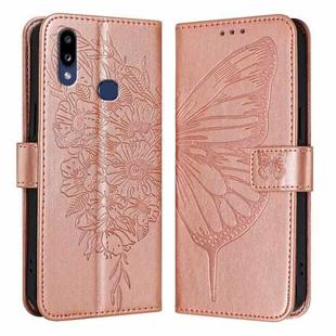 For Samsung Galaxy A10s / M10s Embossed Butterfly Leather Phone Case(Rose Gold)