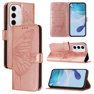 For Samsung Galaxy S24 FE 5G Embossed Butterfly Leather Phone Case(Rose Gold)