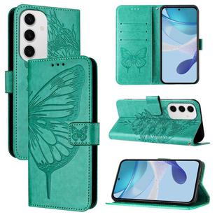 For Samsung Galaxy S24 FE 5G Embossed Butterfly Leather Phone Case(Green)