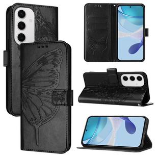 For Samsung Galaxy S24 FE 5G Embossed Butterfly Leather Phone Case(Black)