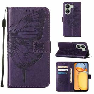 For Xiaomi Redmi 13C Embossed Butterfly Leather Phone Case(Dark Purple)