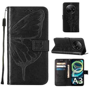 For Xiaomi Redmi A3 Embossed Butterfly Leather Phone Case(Black)