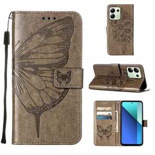 For Xiaomi Redmi Note 13 4G Global Embossed Butterfly Leather Phone Case(Grey)