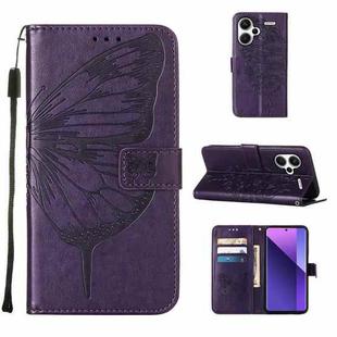 For Xiaomi Redmi Note 13 Pro+ 5G Embossed Butterfly Leather Phone Case(Dark Purple)