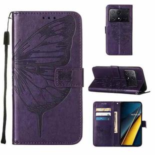 For Xiaomi Redmi K70E Embossed Butterfly Leather Phone Case(Dark Purple)