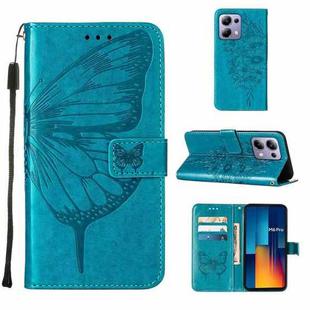 For Xiaomi Poco M6 Pro 4G Embossed Butterfly Leather Phone Case(Blue)