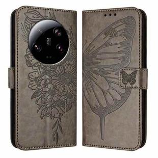 For Xiaomi 13 Ultra Embossed Butterfly Leather Phone Case(Grey)