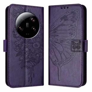 For Xiaomi 13 Ultra Embossed Butterfly Leather Phone Case(Dark Purple)