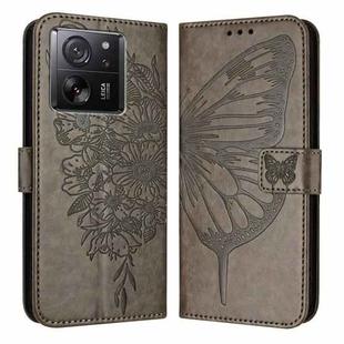 For Xiaomi 13T / 13T Pro Global Embossed Butterfly Leather Phone Case(Grey)