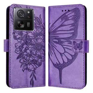 For Xiaomi 13T / 13T Pro Global Embossed Butterfly Leather Phone Case(Purple)