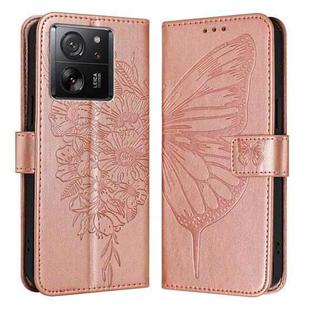 For Xiaomi 13T / 13T Pro Global Embossed Butterfly Leather Phone Case(Rose Gold)