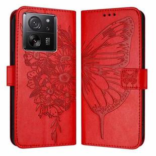 For Xiaomi 13T / 13T Pro Global Embossed Butterfly Leather Phone Case(Red)