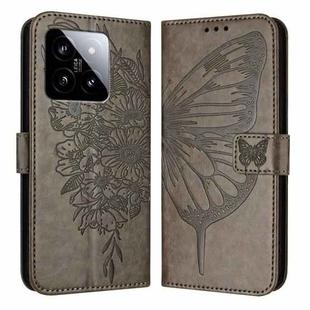 For Xiaomi 14 5G Global Embossed Butterfly Leather Phone Case(Grey)