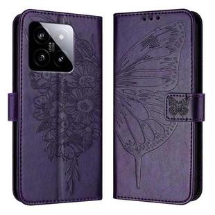 For Xiaomi 14 5G Global Embossed Butterfly Leather Phone Case(Dark Purple)