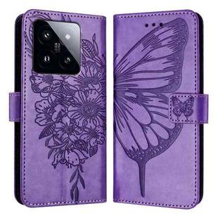 For Xiaomi 14 Pro 5G Global Embossed Butterfly Leather Phone Case(Purple)