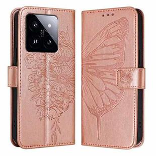 For Xiaomi 14 Pro 5G Global Embossed Butterfly Leather Phone Case(Rose Gold)